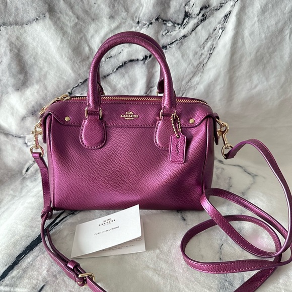 Coach baby Bennett Satchel Crossgrain Leather New without tag metallic pink - Picture 3 of 13